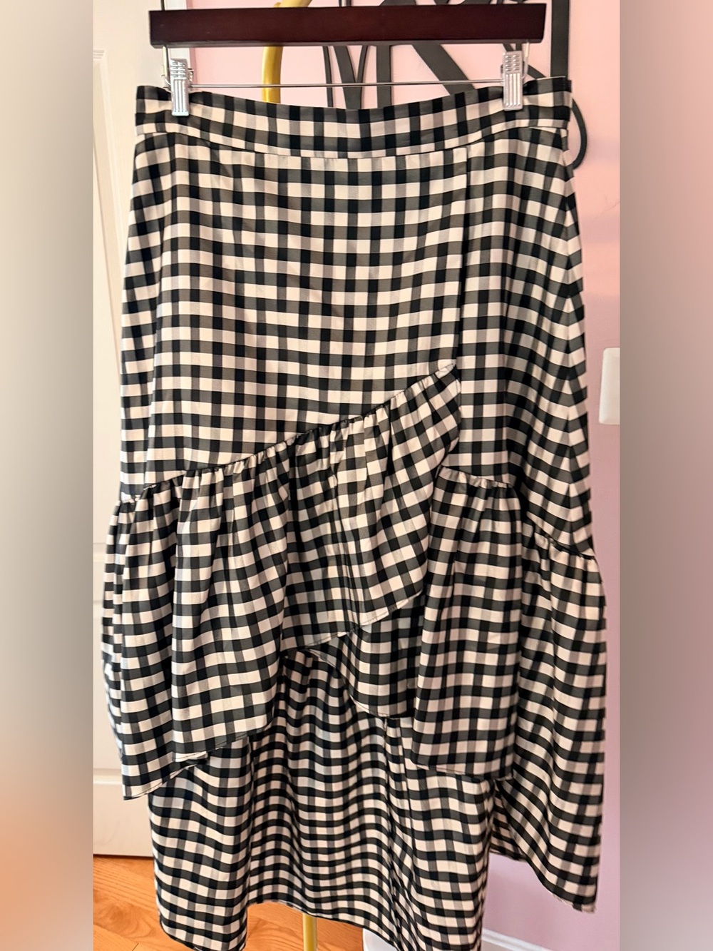 Eliza J Black and White Gingham Ruffle High Low Skirt